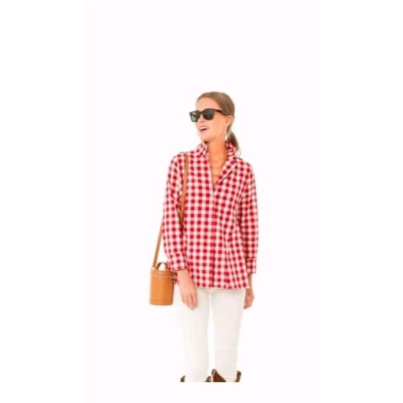 Pomander Place | NEW Apple Red Gingham Scarlett Long Sleeve Button Down Size S - Picture 2 of 15